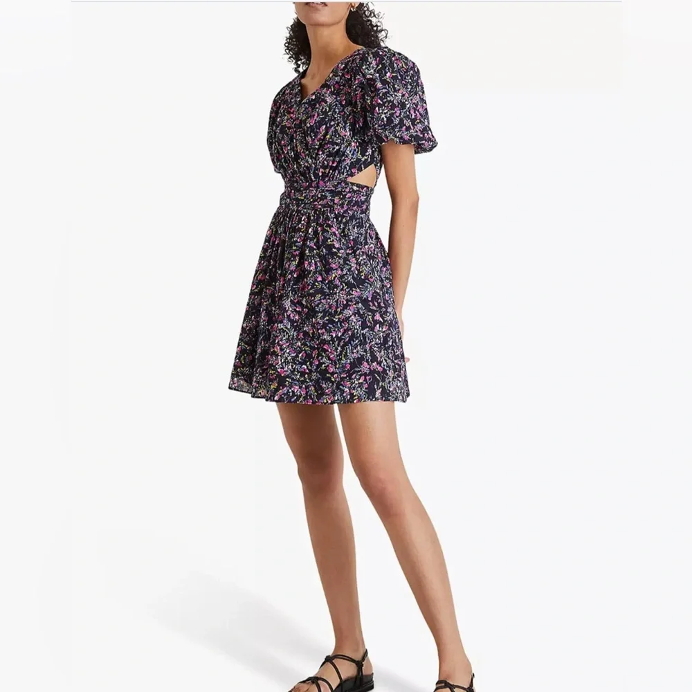 French Connection Navy Blue Floral Cotton Eyelet Lace Mini Dress with Cutouts - Picture 3 of 16